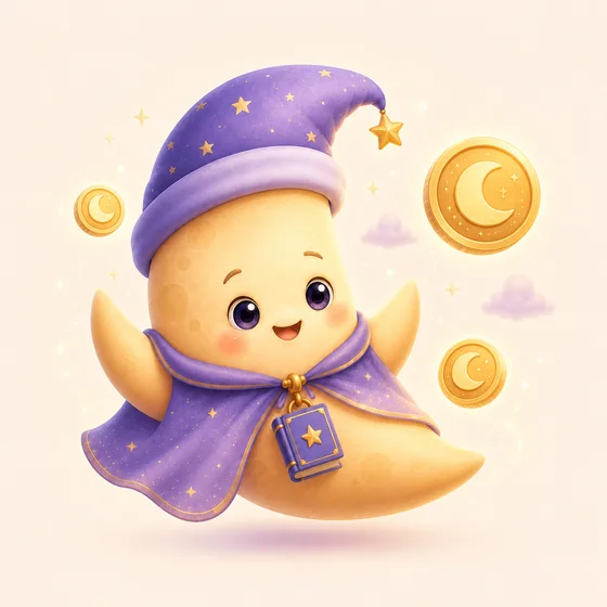 Veda Moon celebrating with golden Magic Moon coins